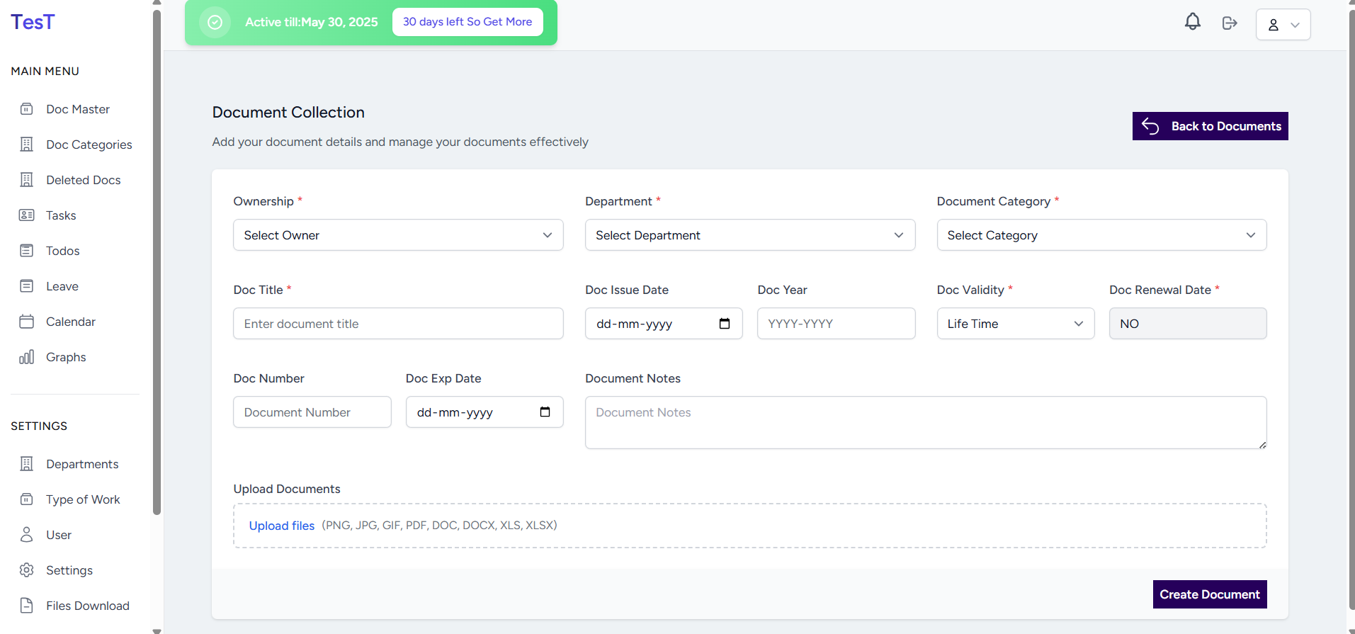 Document Creation Interface