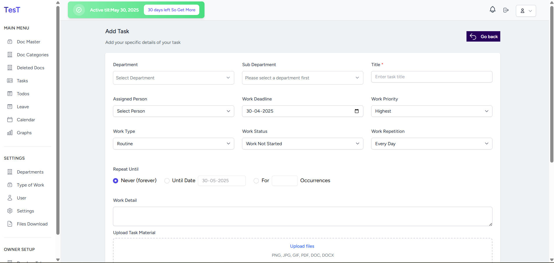 Task Creation Interface